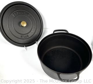 Large Staub (France) Black Cast Iron Round Cocotte
