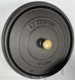 Large Staub (France) Black Cast Iron Round Cocotte