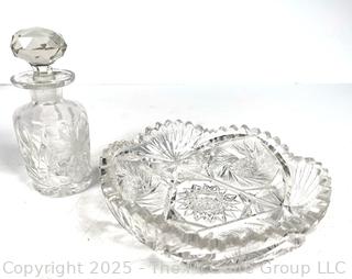 Cut Crystal Serving Bowl and Liquor Decanter
