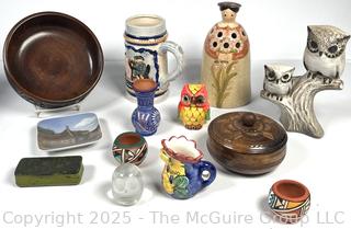 Collection of Decorative Items Including Folk Craft by Shafford, Royal Copenhagen, 