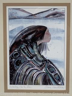 	Framed Under Glass Print Titled "Waiting on the Shore" by Artist Anne Hawthorne. 10 x 12"
