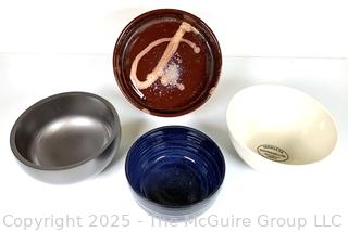 Four (4) Pottery and Pewter Bowls, Some Signed.