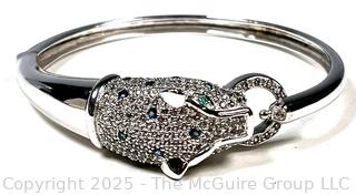 Sterling Silver Panther with White Topaz and Gemstone Clamp Bangle Braclete