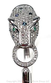 Sterling Silver Panther with White Topaz and Gemstone Clamp Bangle Braclete