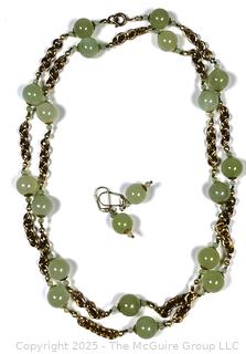 Bowenite Green Bead Necklace with Matching Earrings