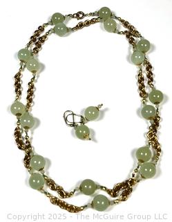 Bowenite Green Bead Necklace with Matching Earrings