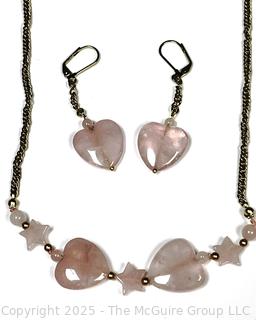 Rose Quartz Heart Necklace with Matching Earrings