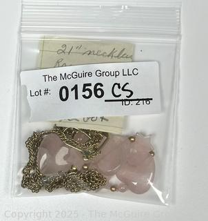 Rose Quartz Heart Necklace with Matching Earrings