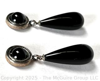 Pair of Onyx with Sterling Silver Drop Earrings