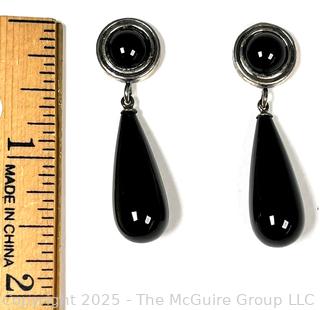 Pair of Onyx with Sterling Silver Drop Earrings