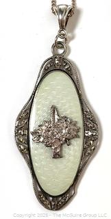 Art Deco Guilloche Enamel Sterling Silver Pendant Austria