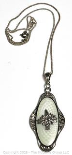 Art Deco Guilloche Enamel Sterling Silver Pendant Austria