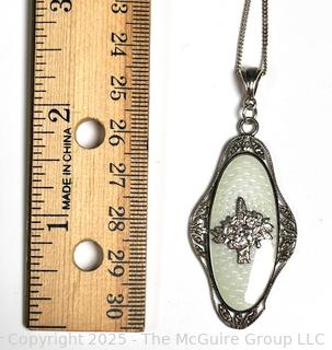 Art Deco Guilloche Enamel Sterling Silver Pendant Austria