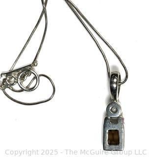 Smokey Quartz and Pearl Set in Sterling  Pendant with Chain Necklace