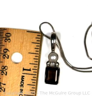 Smokey Quartz and Pearl Set in Sterling  Pendant with Chain Necklace