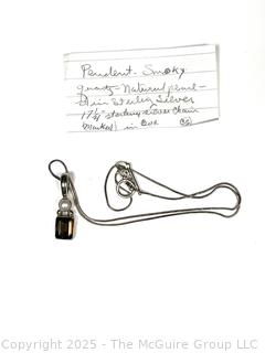 Smokey Quartz and Pearl Set in Sterling  Pendant with Chain Necklace