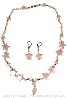 Rose Quartz Stars Necklace with Matching Earrings