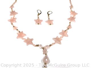 Rose Quartz Stars Necklace with Matching Earrings