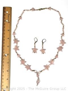 Rose Quartz Stars Necklace with Matching Earrings