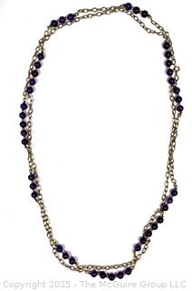 Opera Length Amethyst Bead Necklace on Chain, 66" long