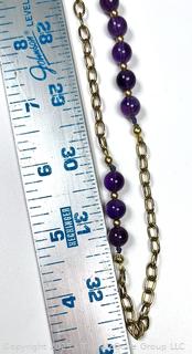 Opera Length Amethyst Bead Necklace on Chain, 66" long