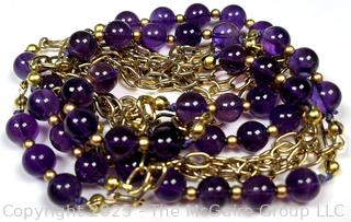 Opera Length Amethyst Bead Necklace on Chain, 66" long