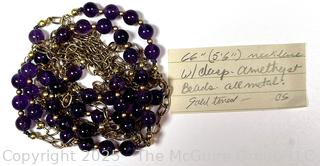 Opera Length Amethyst Bead Necklace on Chain, 66" long
