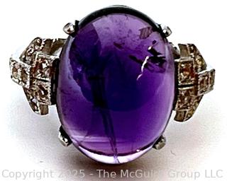 Cabochon Amethyst Ring with White Topaz Set in Sterling Silver. 
