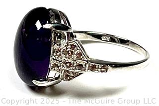 Cabochon Amethyst Ring with White Topaz Set in Sterling Silver. 