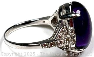 Cabochon Amethyst Ring with White Topaz Set in Sterling Silver. 