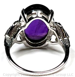 Cabochon Amethyst Ring with White Topaz Set in Sterling Silver. 