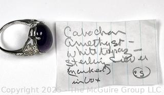 Cabochon Amethyst Ring with White Topaz Set in Sterling Silver. 