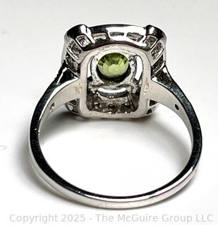 Art Deco Peridot and White Topaz in Sterling Silver Ring. 
