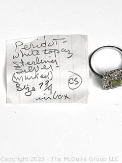 Art Deco Peridot and White Topaz in Sterling Silver Ring. 