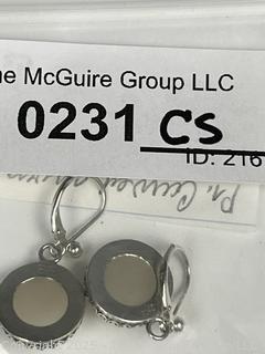 Carved Mother of Pearl Moon Face in Sterling Dangle Earrings