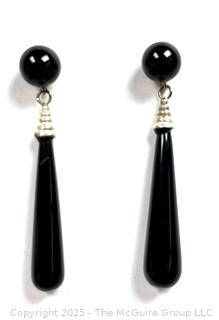 Pair of Polished Onyx and Sterling Silver Drop Earrings
