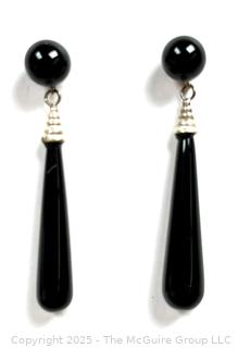 Pair of Polished Onyx and Sterling Silver Drop Earrings