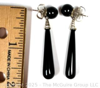 Pair of Polished Onyx and Sterling Silver Drop Earrings