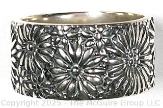 Sterling Silver Band Ring with Flower Relief