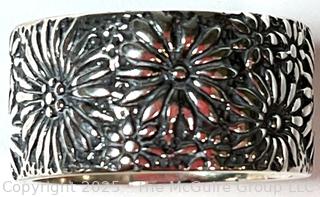 Sterling Silver Band Ring with Flower Relief