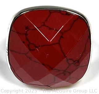 Faceted Red Jasper in Sterling Silver Band Ring