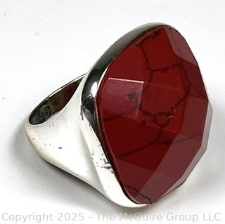 Faceted Red Jasper in Sterling Silver Band Ring