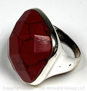 Faceted Red Jasper in Sterling Silver Band Ring