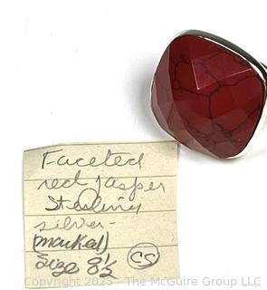 Faceted Red Jasper in Sterling Silver Band Ring