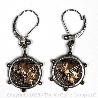 Greek Coins in Sterling Silver Bezel Earring by Bora NY