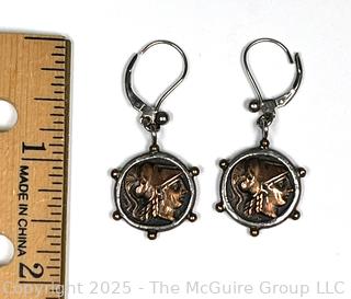 Greek Coins in Sterling Silver Bezel Earring by Bora NY