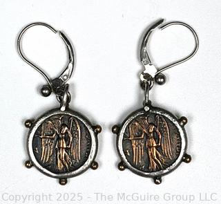 Greek Coins in Sterling Silver Bezel Earring by Bora NY