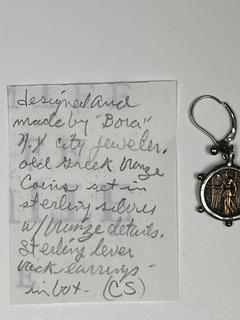 Greek Coins in Sterling Silver Bezel Earring by Bora NY