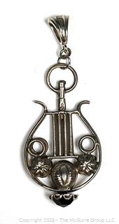 Sterling Silver Lyre Pendant with Garnet Finial Pendant