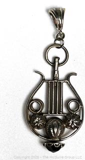 Sterling Silver Lyre Pendant with Garnet Finial Pendant